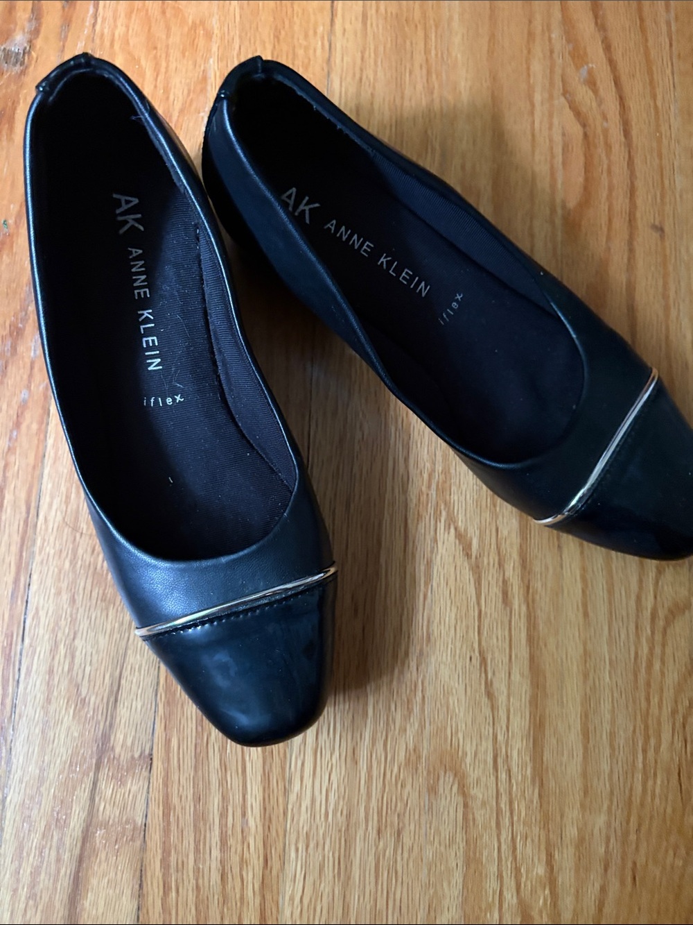 Anne Klein Black Leather Square-Toe Flats with Silver accents - Picture 2 of 8